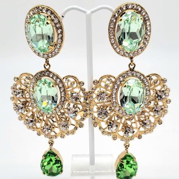 Dolce and Gabbana Prasiolite Swarovski Crystal Baroque Fan Statement Earrings - Picture 1 of 12